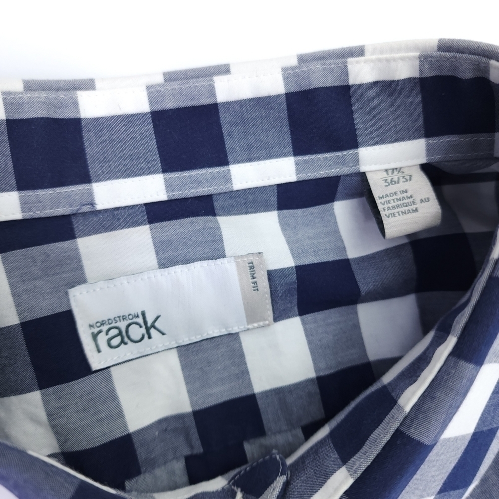 New Nordstrom Men's Trim Fit Blue White Plaid Long Sleeve Button Down 17.5 - Picture 3 of 6